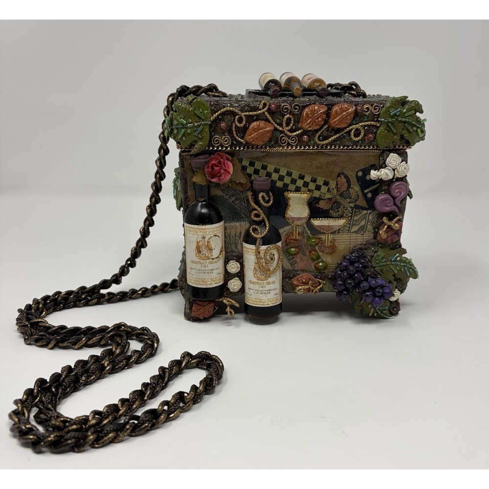 Vintage Mary Frances Crossbody Beaded Handbag Wine Grapes 3D